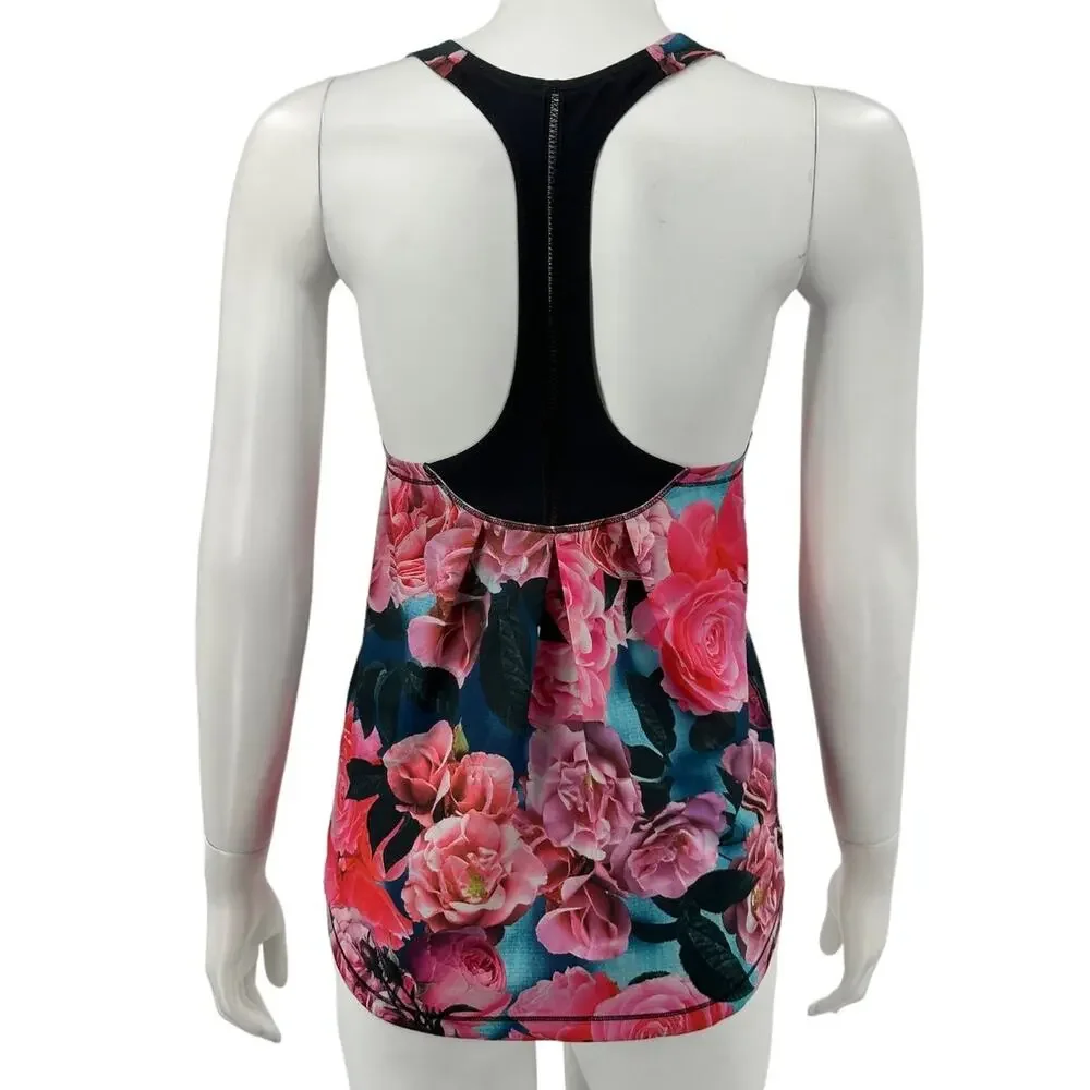 Lululemon Top Womens 4 Lightened Up Singlet Tank Secret Garden Gym Workout Bloom
